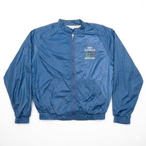 Vintage 1980 Moscow Olympics Jacket Mens Medium Blue Amici Windbreaker